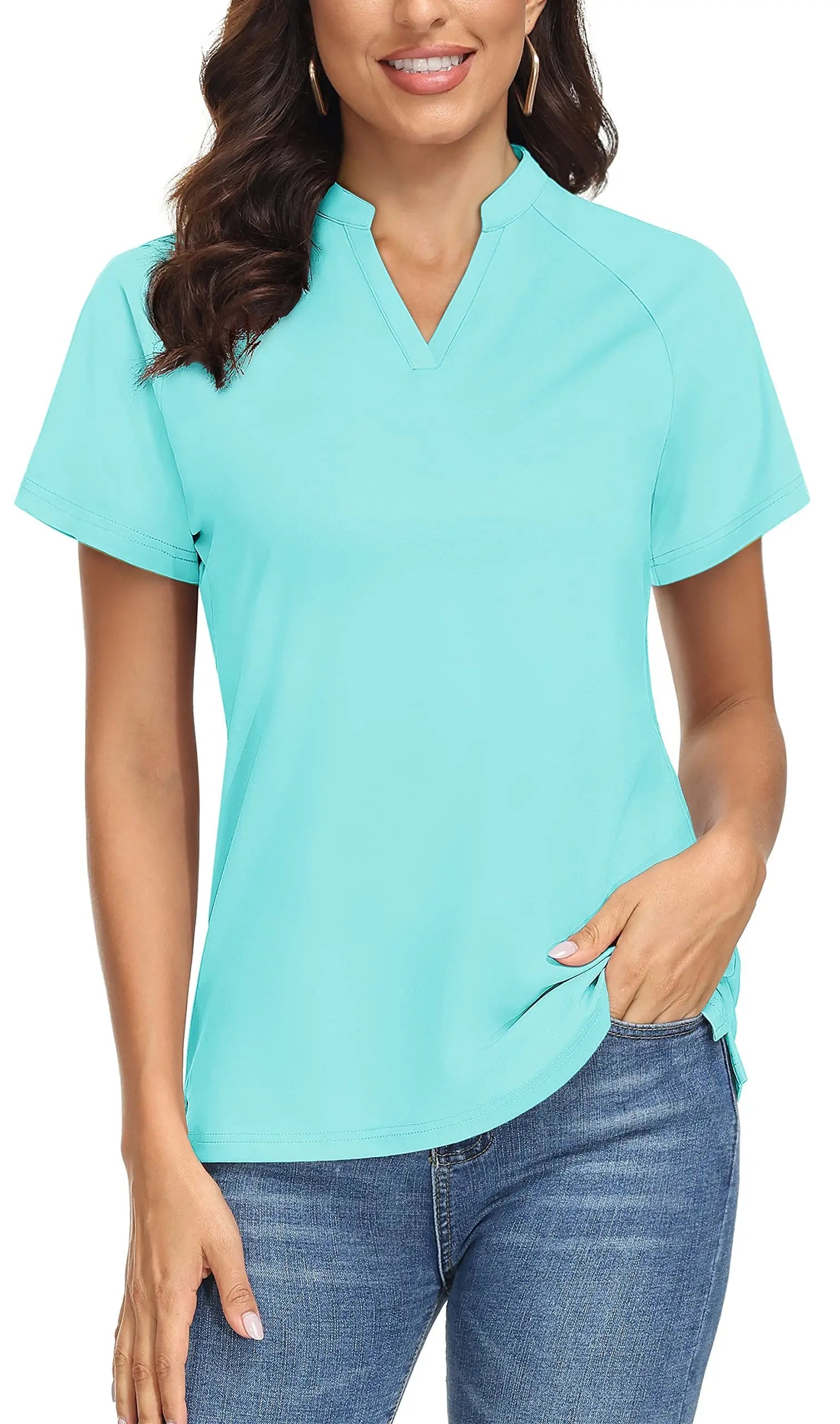 TACVASEN UPF 50+ V-neck Short Sleeve Golf Polos Shirts Womens Quick Dry Sun/UV Protection T-shirts Outdoor Sports Pullover Tops - Slobuy