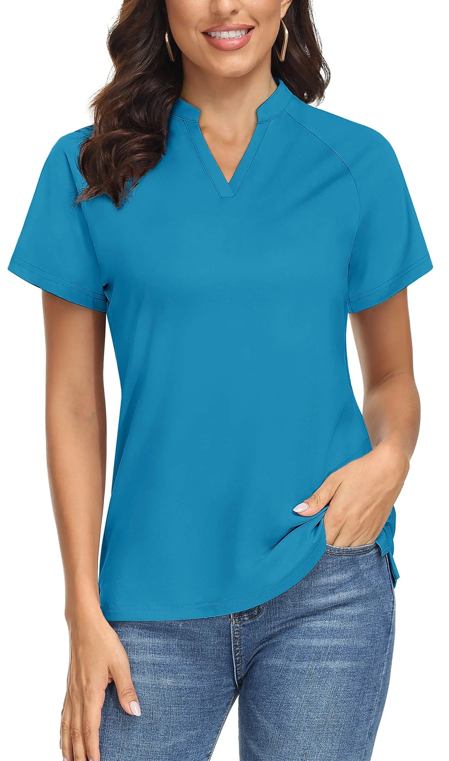 TACVASEN UPF 50+ V-neck Short Sleeve Golf Polos Shirts Womens Quick Dry Sun/UV Protection T-shirts Outdoor Sports Pullover Tops - Slobuy