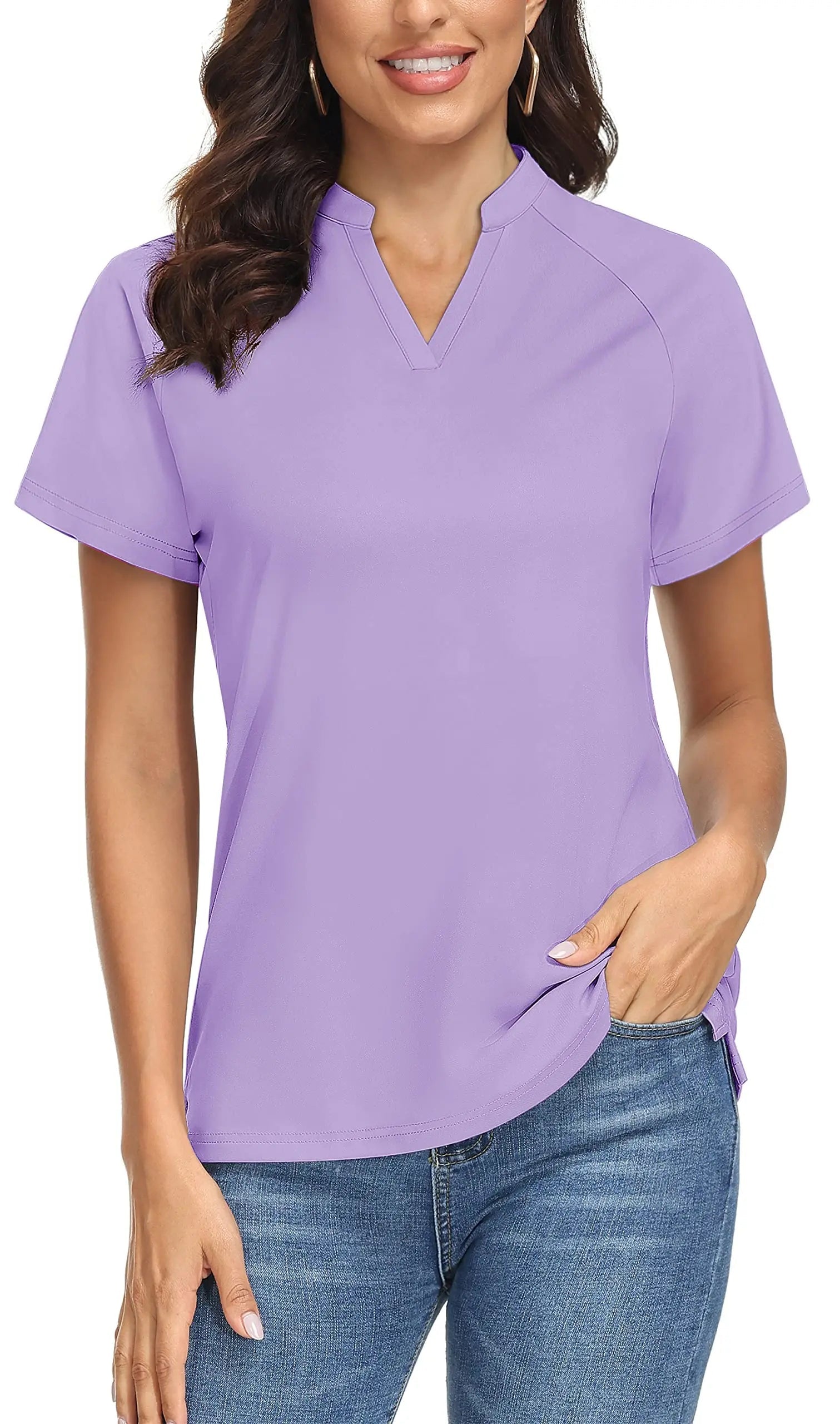 TACVASEN UPF 50+ V-neck Short Sleeve Golf Polos Shirts Womens Quick Dry Sun/UV Protection T-shirts Outdoor Sports Pullover Tops - Slobuy