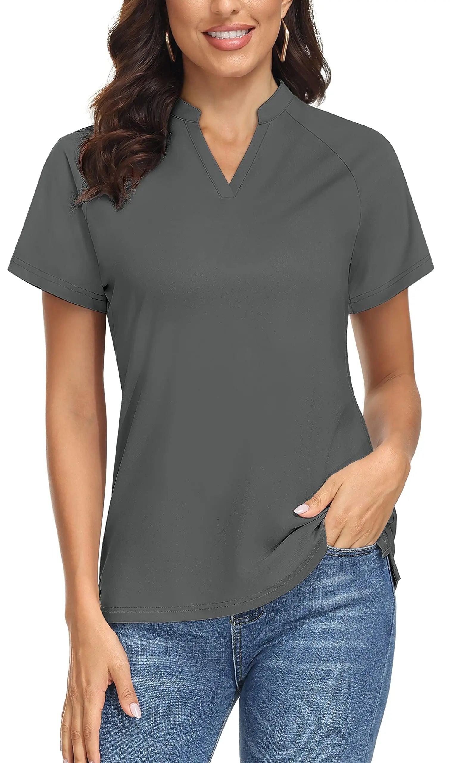 TACVASEN UPF 50+ V-neck Short Sleeve Golf Polos Shirts Womens Quick Dry Sun/UV Protection T-shirts Outdoor Sports Pullover Tops - Slobuy