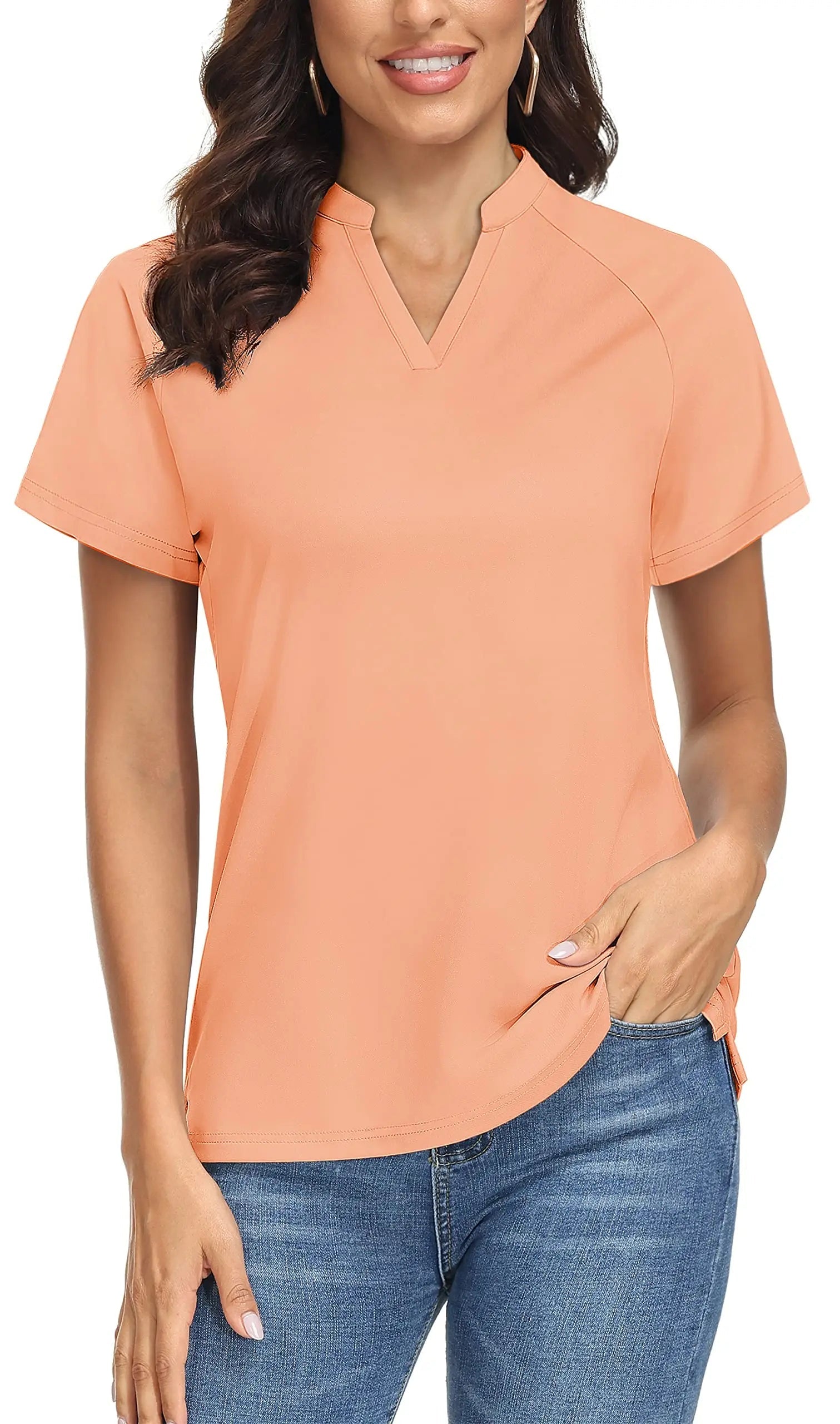 TACVASEN UPF 50+ V-neck Short Sleeve Golf Polos Shirts Womens Quick Dry Sun/UV Protection T-shirts Outdoor Sports Pullover Tops - Slobuy