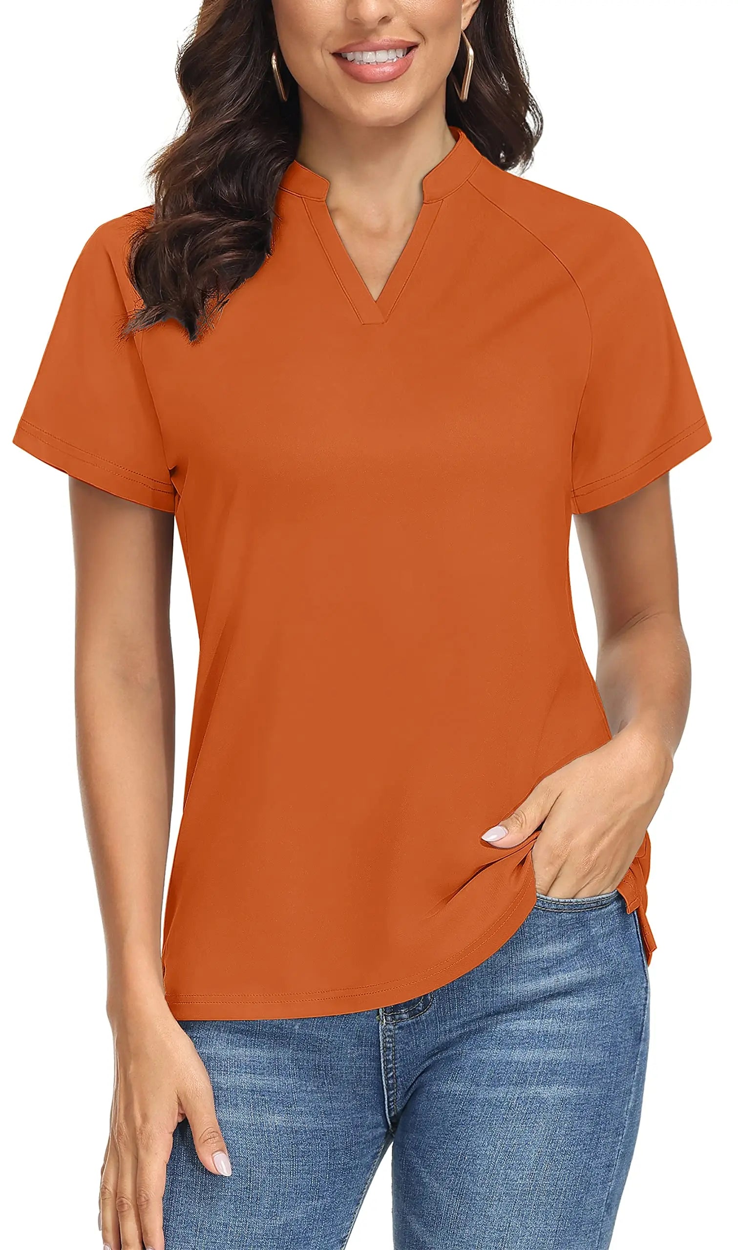 TACVASEN UPF 50+ V-neck Short Sleeve Golf Polos Shirts Womens Quick Dry Sun/UV Protection T-shirts Outdoor Sports Pullover Tops - Slobuy