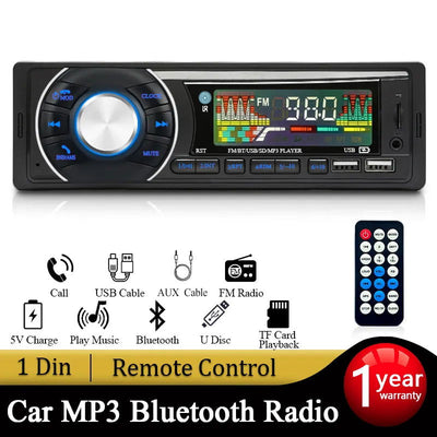 SINOVCLE Car 1din Audio Radio Bluetooth Stereo MP3 Player FM Receiver 12V Support Phone Charging AUX/USB/TF Card In Dash Kit - Slobuy