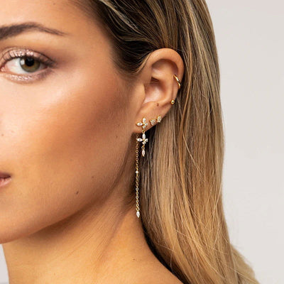 TIANDE Exquisite Zircon Tassel Chain Dangle Earrings for Women Fashion Gold Color Pierced Ear Stud Earrings Jewelry Accessories - Slobuy