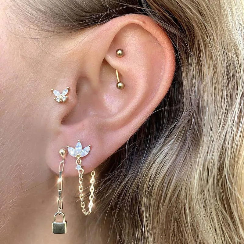 TIANDE Exquisite Zircon Tassel Chain Dangle Earrings for Women Fashion Gold Color Pierced Ear Stud Earrings Jewelry Accessories - Slobuy