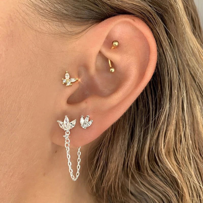 TIANDE Exquisite Zircon Tassel Chain Dangle Earrings for Women Fashion Gold Color Pierced Ear Stud Earrings Jewelry Accessories - Slobuy