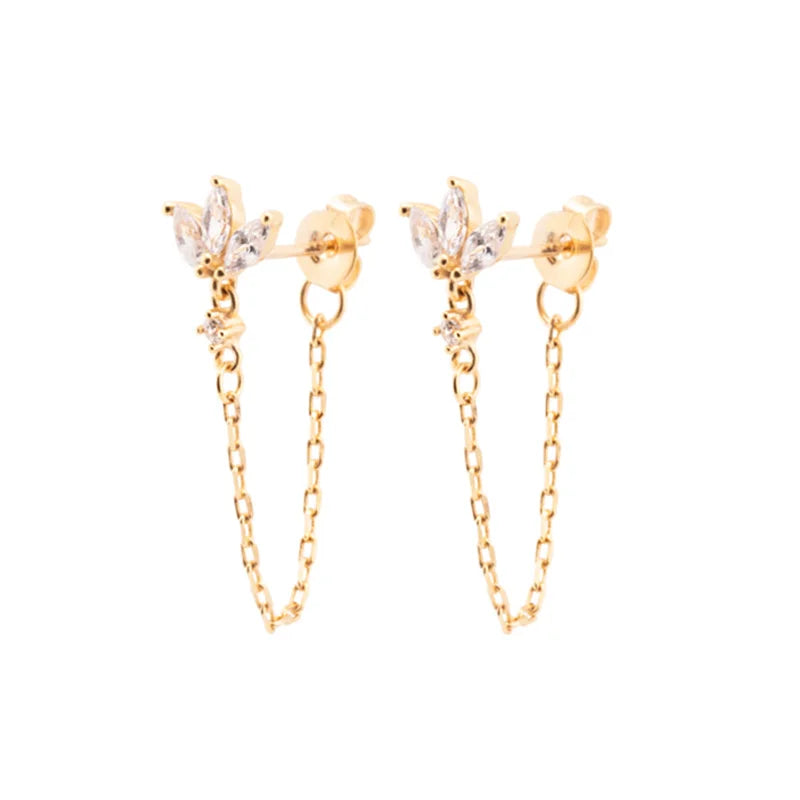 TIANDE Exquisite Zircon Tassel Chain Dangle Earrings for Women Fashion Gold Color Pierced Ear Stud Earrings Jewelry Accessories - Slobuy