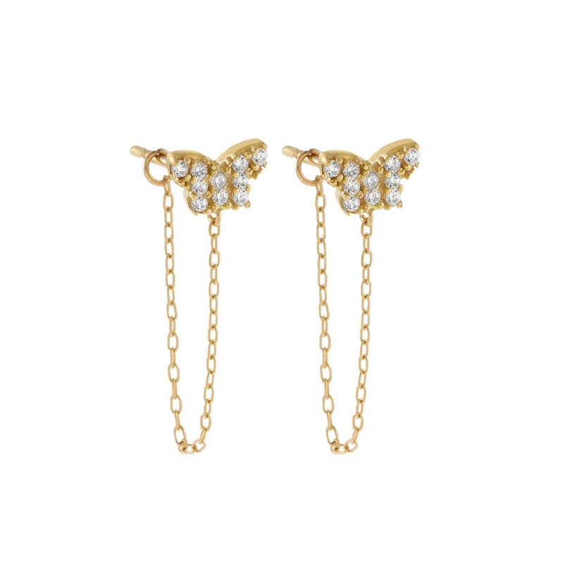 TIANDE Exquisite Zircon Tassel Chain Dangle Earrings for Women Fashion Gold Color Pierced Ear Stud Earrings Jewelry Accessories - Slobuy