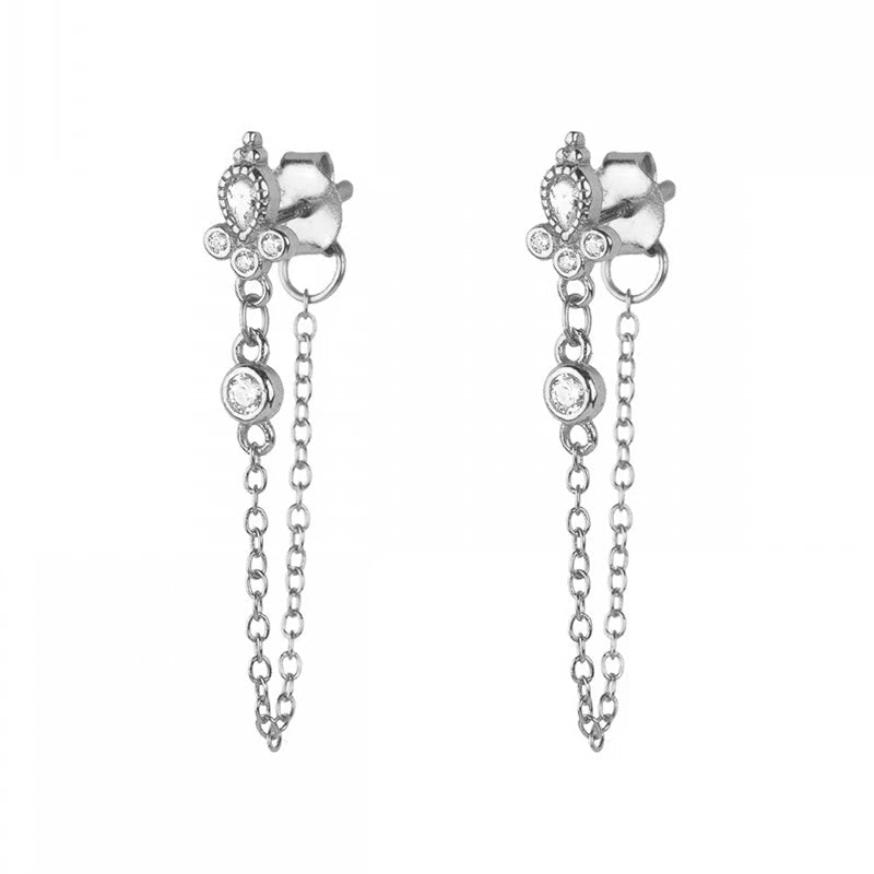 TIANDE Exquisite Zircon Tassel Chain Dangle Earrings for Women Fashion Gold Color Pierced Ear Stud Earrings Jewelry Accessories - Slobuy