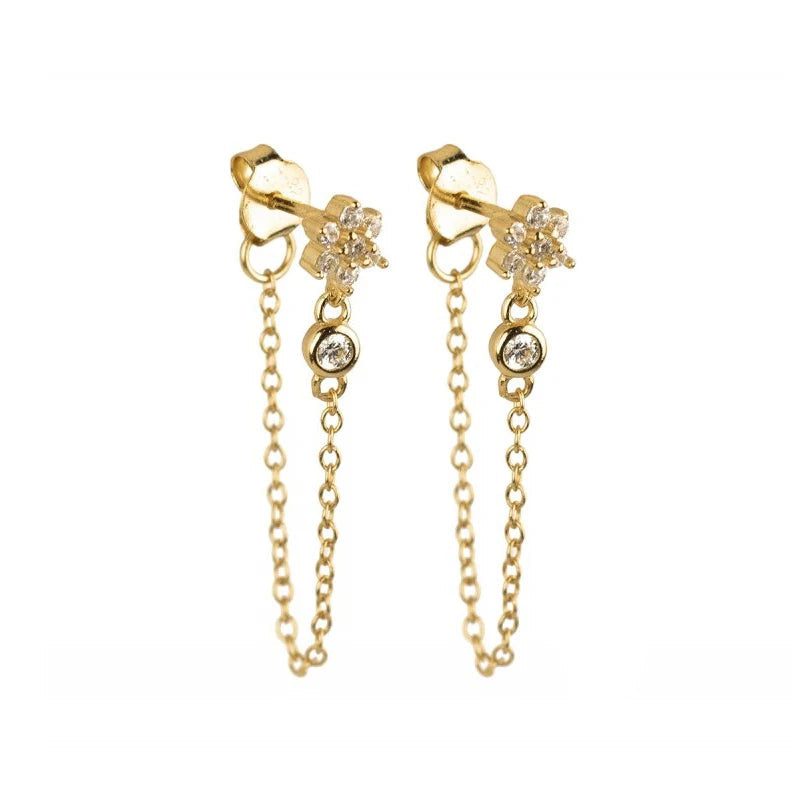 TIANDE Exquisite Zircon Tassel Chain Dangle Earrings for Women Fashion Gold Color Pierced Ear Stud Earrings Jewelry Accessories - Slobuy