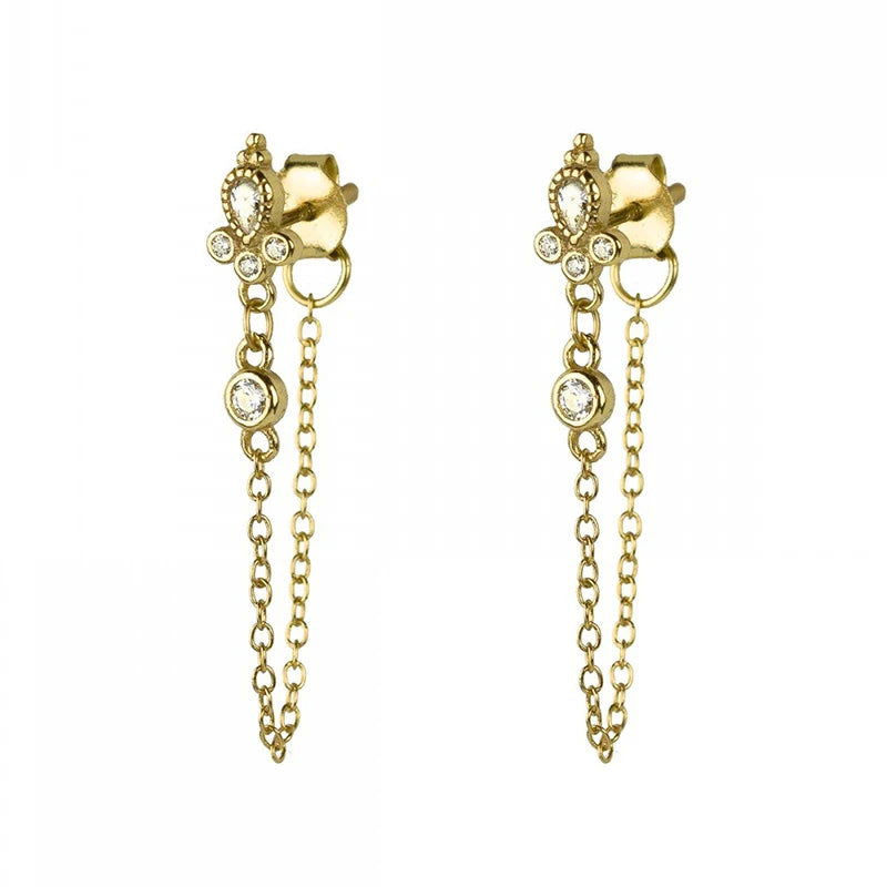 TIANDE Exquisite Zircon Tassel Chain Dangle Earrings for Women Fashion Gold Color Pierced Ear Stud Earrings Jewelry Accessories - Slobuy