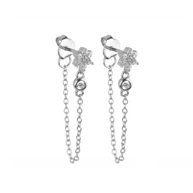 TIANDE Exquisite Zircon Tassel Chain Dangle Earrings for Women Fashion Gold Color Pierced Ear Stud Earrings Jewelry Accessories - Slobuy