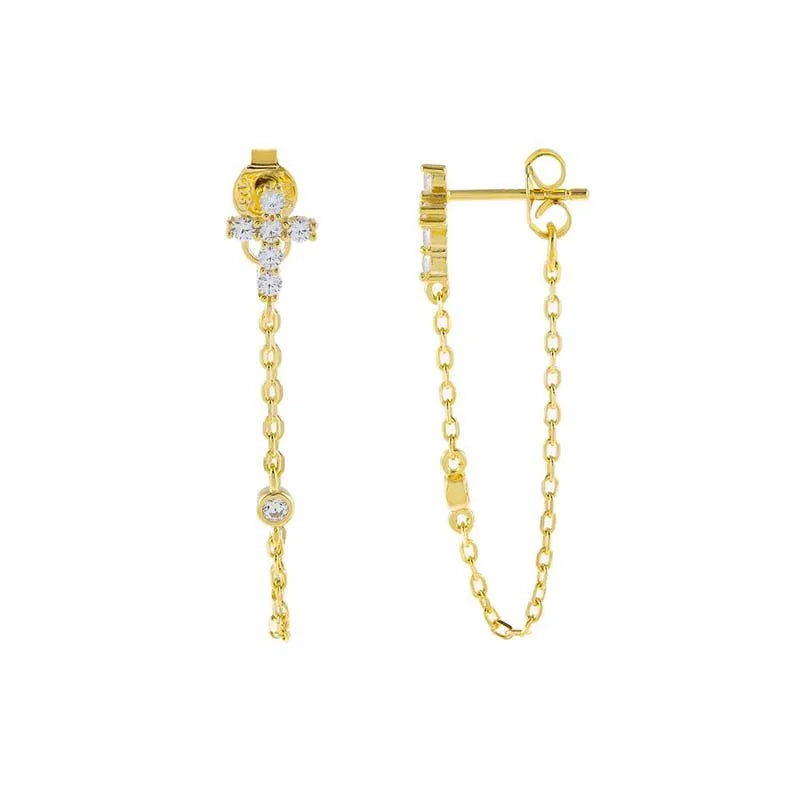 TIANDE Exquisite Zircon Tassel Chain Dangle Earrings for Women Fashion Gold Color Pierced Ear Stud Earrings Jewelry Accessories - Slobuy