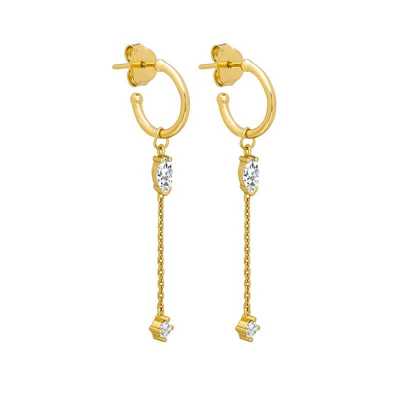 TIANDE Exquisite Zircon Tassel Chain Dangle Earrings for Women Fashion Gold Color Pierced Ear Stud Earrings Jewelry Accessories - Slobuy