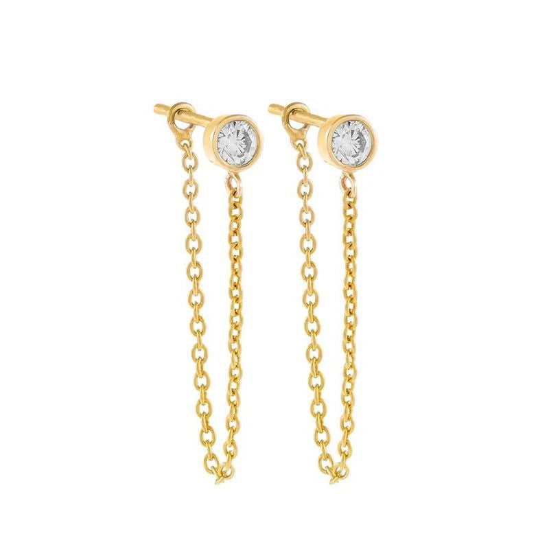 TIANDE Exquisite Zircon Tassel Chain Dangle Earrings for Women Fashion Gold Color Pierced Ear Stud Earrings Jewelry Accessories - Slobuy