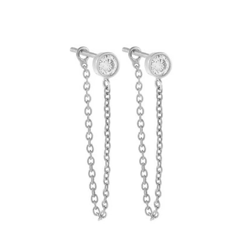 TIANDE Exquisite Zircon Tassel Chain Dangle Earrings for Women Fashion Gold Color Pierced Ear Stud Earrings Jewelry Accessories - Slobuy