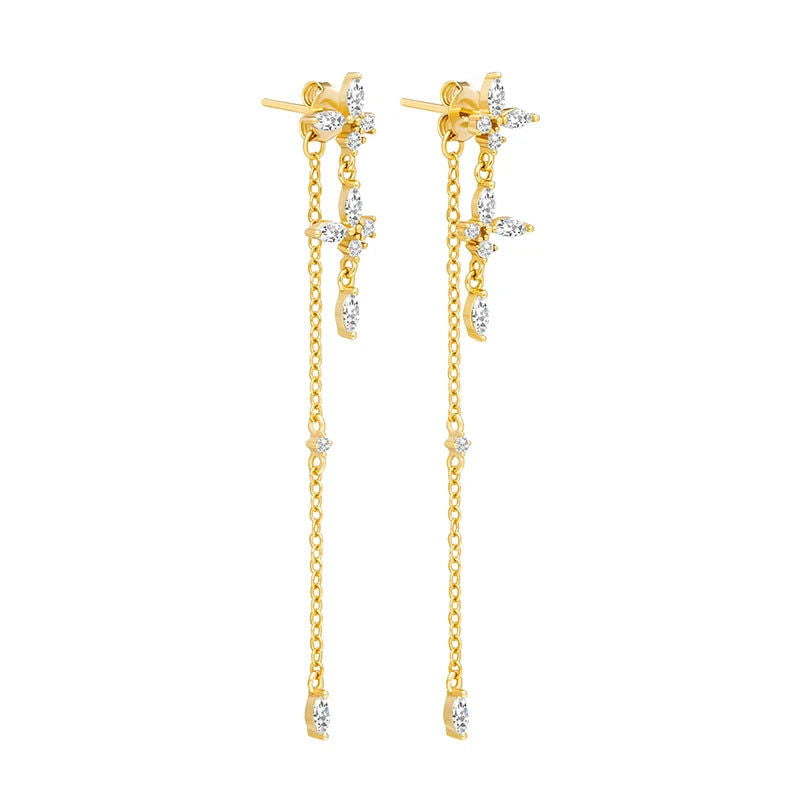 TIANDE Exquisite Zircon Tassel Chain Dangle Earrings for Women Fashion Gold Color Pierced Ear Stud Earrings Jewelry Accessories - Slobuy