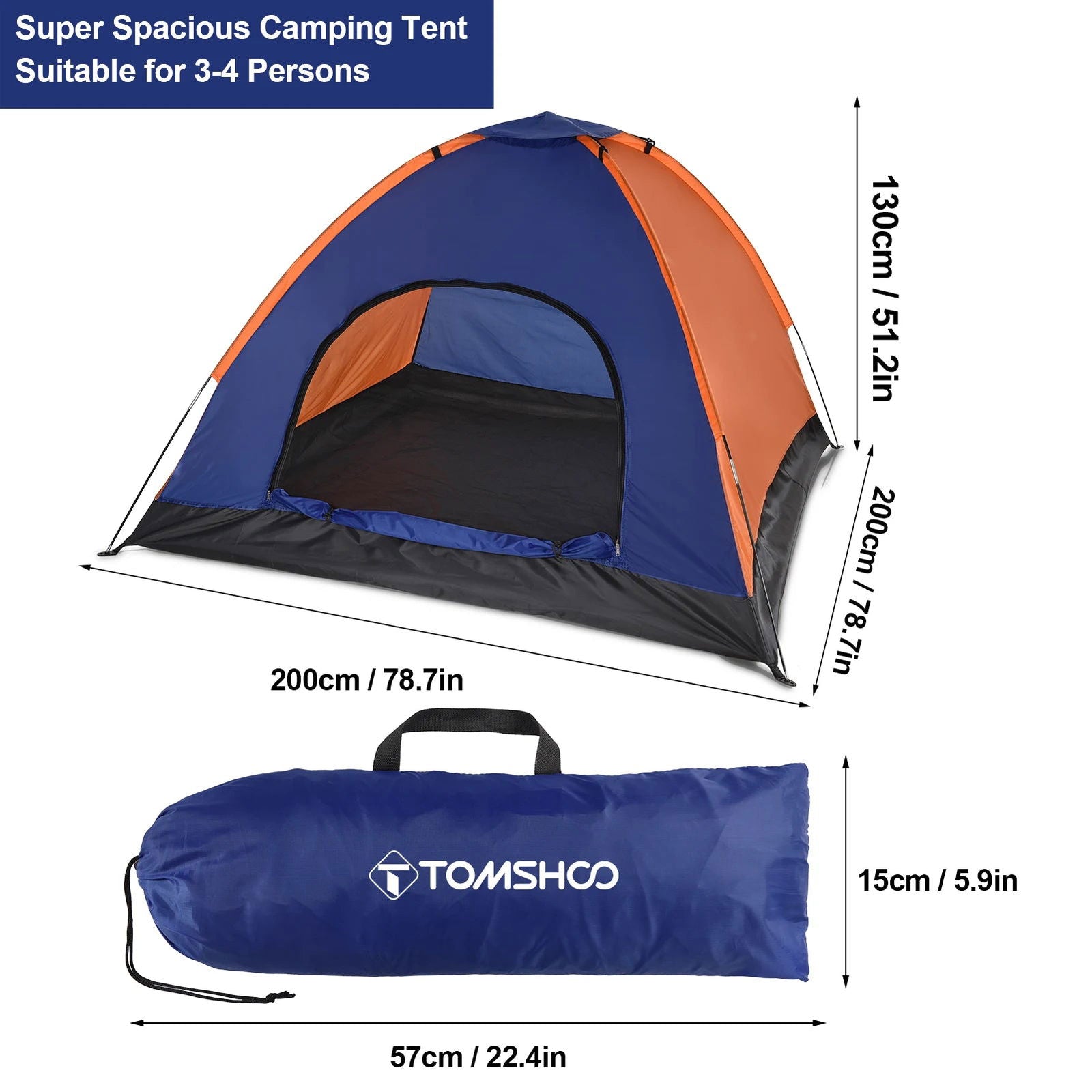 TOMSHOO 3-4 Persons Camping Tent Lightweight Outdoor Backpacking Tent with Rain Fly for Family Camping Hiking Beach Fishing Tent - Slobuy