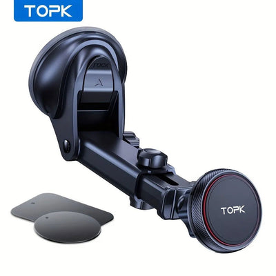 TOPK Magnetic Car Phone Mount, N52 Strong Magnet Dashboard Windshield Suction Cup Car Phone Holder Adjustable Telescopic Arm - Slobuy