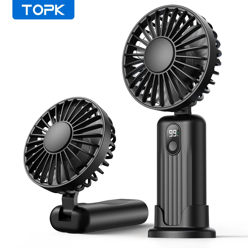 TOPK Portable Mini Fan,2400mAh USB Rechargeable Hand Neck Fan 3in1 Personal Electric Fan Standing Fans for Room Camping Foldable - Slobuy
