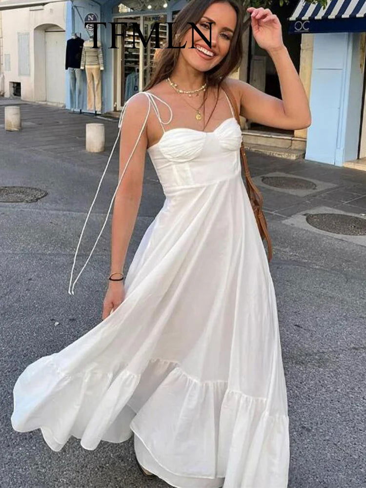TRAF Elegant Women's Tierred Long Dress 2024 Summer Classic Fashion Solid Side Zipper Dresses High-Waist A-line Party Dress - Slobuy