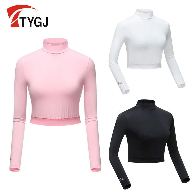 TTYGJ Golf Clothing Summer Sun Protection Clothing Ladies Ice Silk Bottoming Clothes High Waist Half Long Sleeve T-shirt - Slobuy