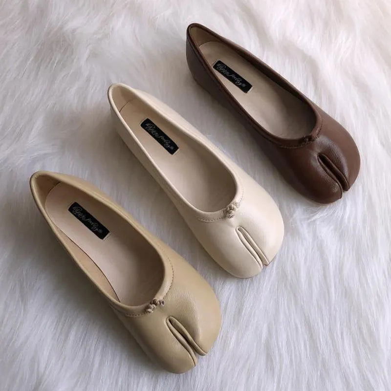 Tabi Ninja Shoes Woman Microfiber Leather Comfy Flats Split Toe Slippers Soft Bottom Loafers Brief Ladies Trotter Moccasins 2023 - Slobuy