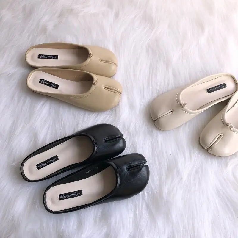 Tabi Ninja Shoes Woman Microfiber Leather Comfy Flats Split Toe Slippers Soft Bottom Loafers Brief Ladies Trotter Moccasins 2023 - Slobuy