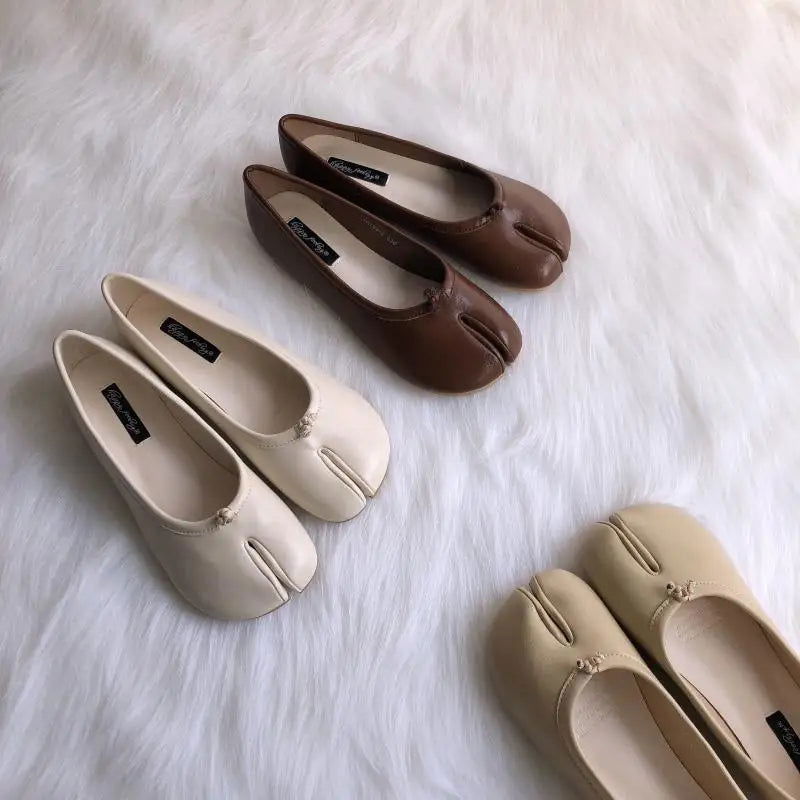 Tabi Ninja Shoes Woman Microfiber Leather Comfy Flats Split Toe Slippers Soft Bottom Loafers Brief Ladies Trotter Moccasins 2023 - Slobuy