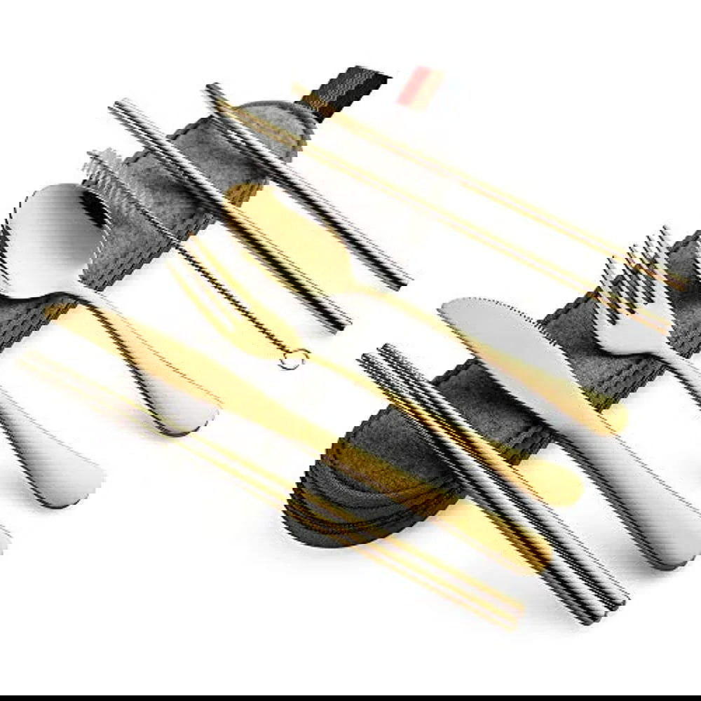 Tableware Reusable Travel Cutlery Set Camp Utensils  with Stainless Steel Spoon Fork Chopsticks Straw Portable Case - Slobuy