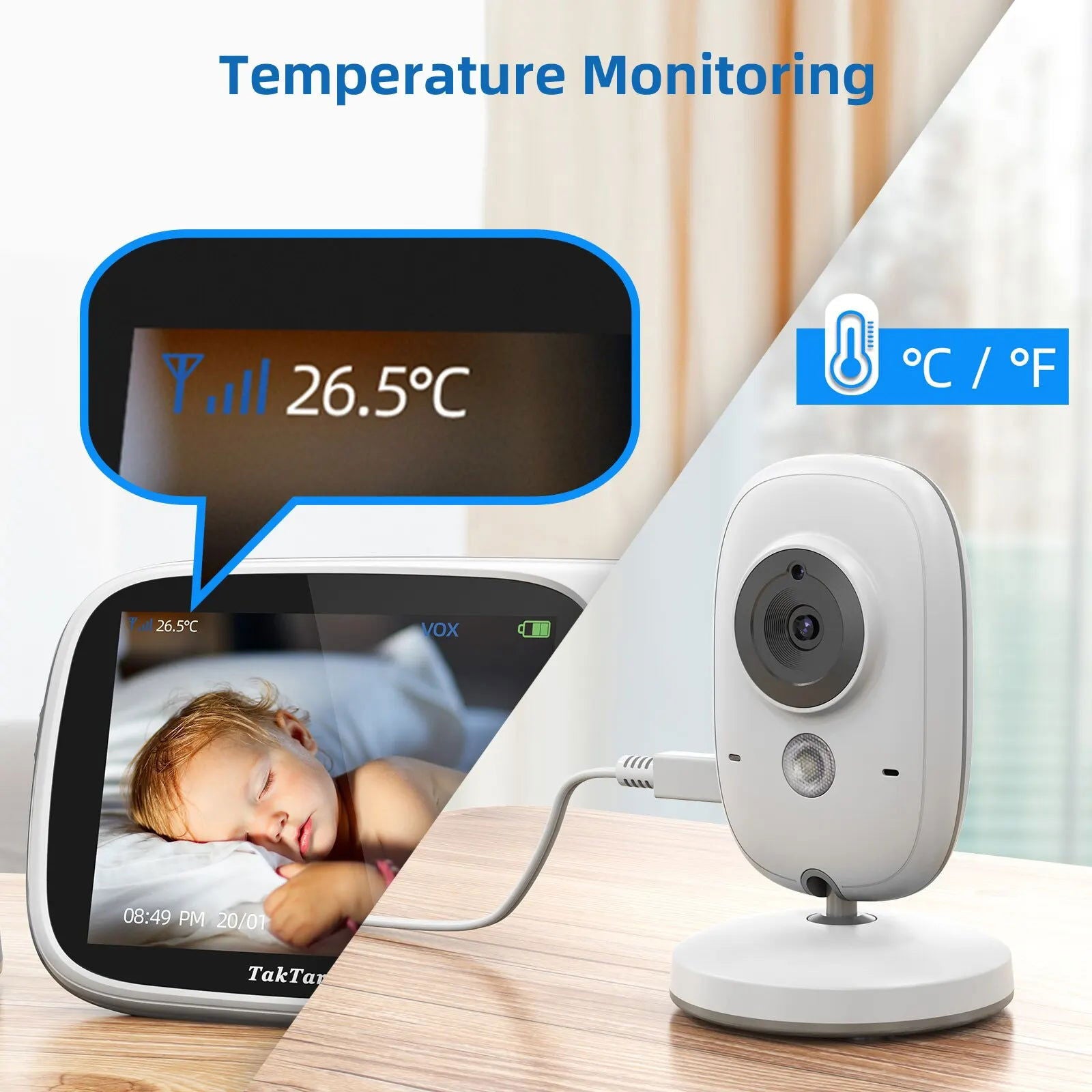TakTark 3.2 Inch Wireless Video Baby Monitor With Lullabies Auto Night Vision Two Way Intercom Temperature Monitoring Babysitter - Slobuy