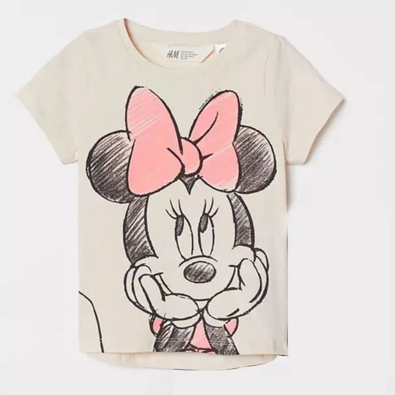 Teen Girls Minnie Printing Tees Summer Casual Loose Costume Brand Crew Neck Tops 2 3 4 5 6Kids New Fashion Cute Cartoon T-shirt - Slobuy