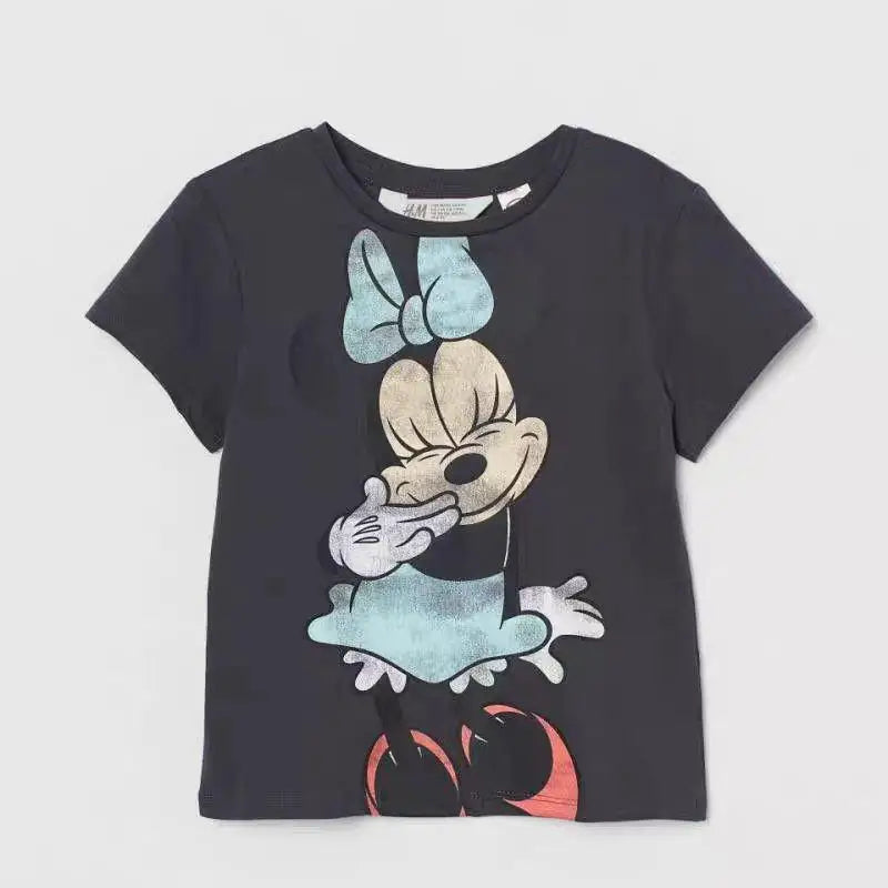 Teen Girls Minnie Printing Tees Summer Casual Loose Costume Brand Crew Neck Tops 2 3 4 5 6Kids New Fashion Cute Cartoon T-shirt - Slobuy