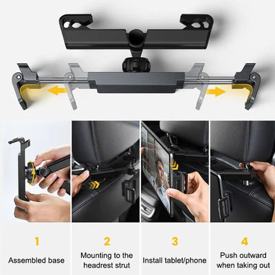 Telescopic Car Phone Holder for Rear Row Tablet Holder Anti Shake Tablet Mount Universal Auto Phone Stand for 4-12.9 Inch iPad - Slobuy