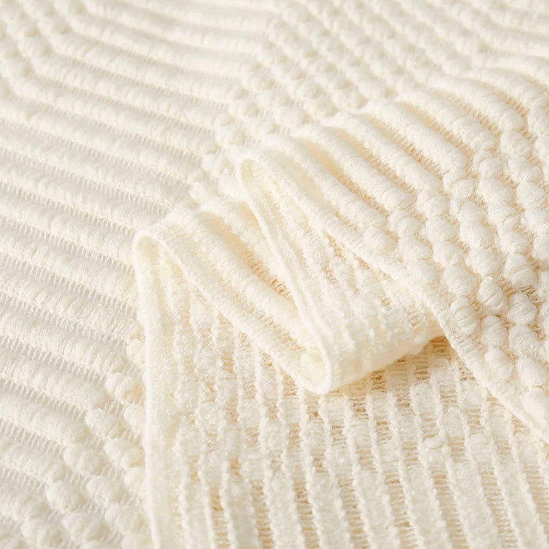 Textured Knitted Throw Blankets with Tassels Cozy Woven Decorative Boho Bed Blanket for Sofa Bed Chair Pattern for All Seasons - Slobuy