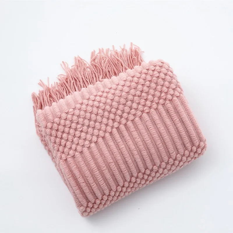 Textured Knitted Throw Blankets with Tassels Cozy Woven Decorative Boho Bed Blanket for Sofa Bed Chair Pattern for All Seasons - Slobuy
