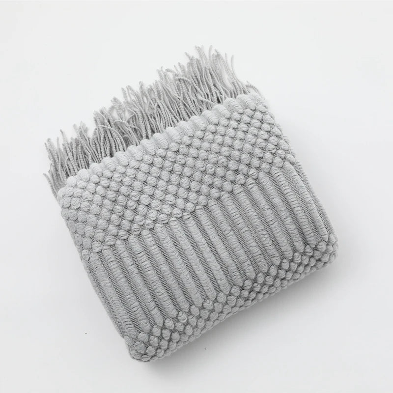Textured Knitted Throw Blankets with Tassels Cozy Woven Decorative Boho Bed Blanket for Sofa Bed Chair Pattern for All Seasons - Slobuy