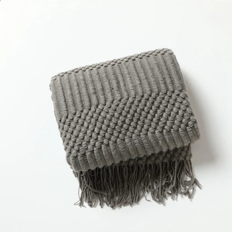 Textured Knitted Throw Blankets with Tassels Cozy Woven Decorative Boho Bed Blanket for Sofa Bed Chair Pattern for All Seasons - Slobuy