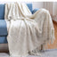 Textured Knitted Throw Blankets with Tassels Cozy Woven Decorative Boho Bed Blanket for Sofa Bed Chair Pattern for All Seasons - Slobuy