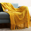Textured Knitted Throw Blankets with Tassels Cozy Woven Decorative Boho Bed Blanket for Sofa Bed Chair Pattern for All Seasons - Slobuy