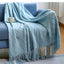 Textured Knitted Throw Blankets with Tassels Cozy Woven Decorative Boho Bed Blanket for Sofa Bed Chair Pattern for All Seasons - Slobuy