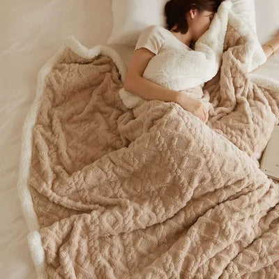 Thick Blanket Lamb Wool Warm Sleeping Double Side Microfiber Flannel Fleece Blankets for Bed Cozy Comfortable Super Soft Quilt - Slobuy