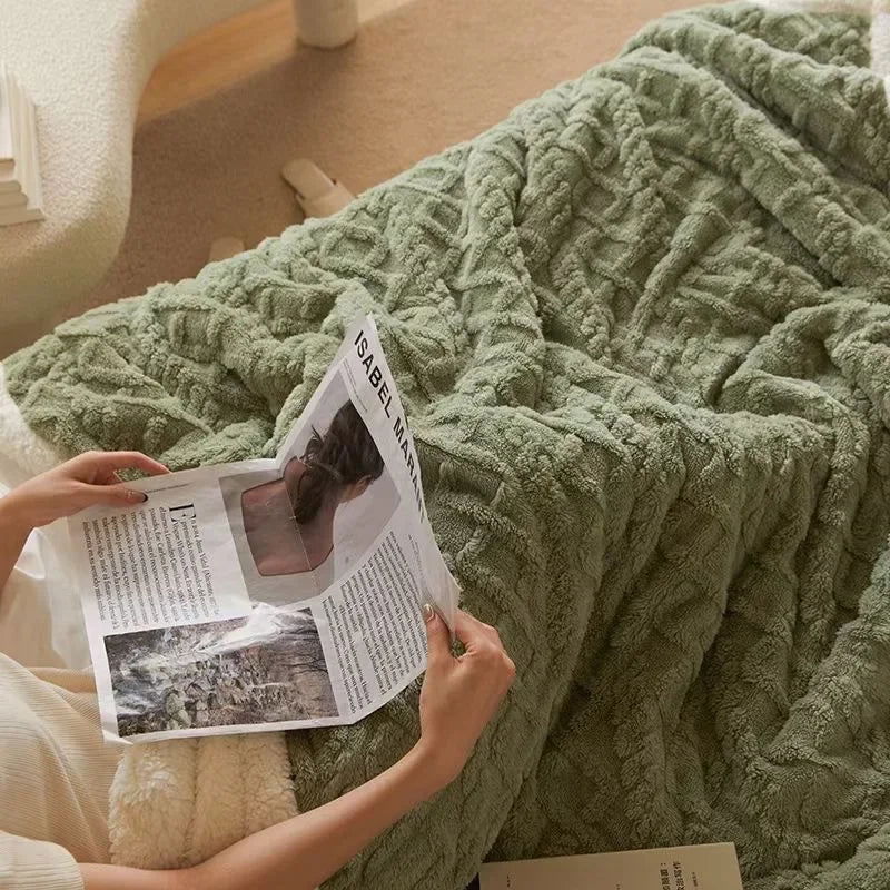 Thick Blanket Lamb Wool Warm Sleeping Double Side Microfiber Flannel Fleece Blankets for Bed Cozy Comfortable Super Soft Quilt - Slobuy