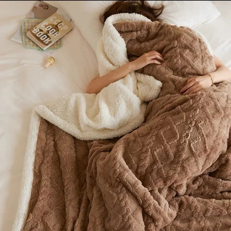 Thick Blanket Lamb Wool Warm Sleeping Double Side Microfiber Flannel Fleece Blankets for Bed Cozy Comfortable Super Soft Quilt - Slobuy