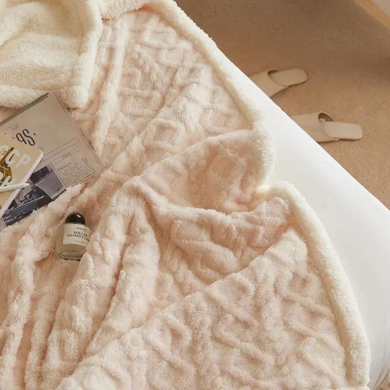 Thick Blanket Lamb Wool Warm Sleeping Double Side Microfiber Flannel Fleece Blankets for Bed Cozy Comfortable Super Soft Quilt - Slobuy
