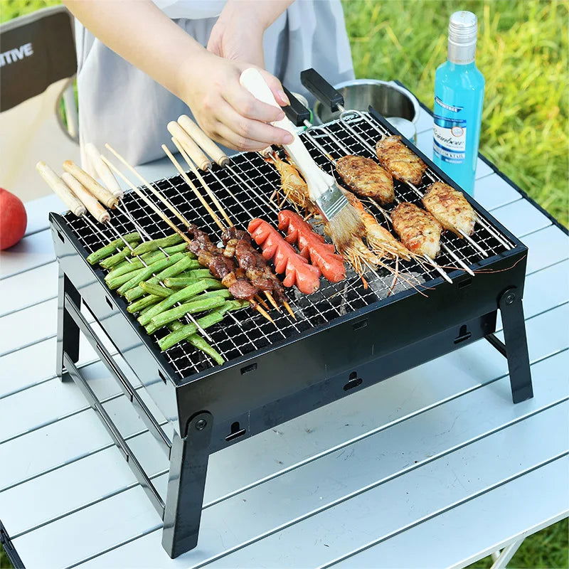 Thicken Folding Lightweight Portable Barbecue Charcoal BBQ Grill Outdoor Patio Camping Cooker BBQ Party Cooking Tools - Slobuy