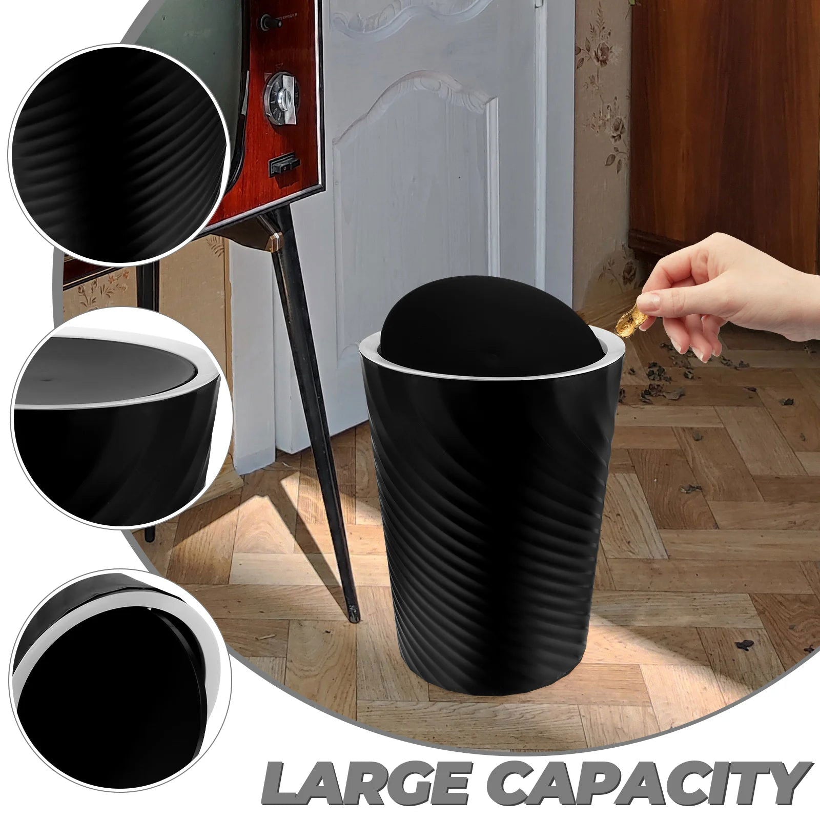 Threaded Trash Can Litter Plastic Small with Lid Bucket Large Capacity Kitchen Belt Pressure Ring Office Bin - Slobuy