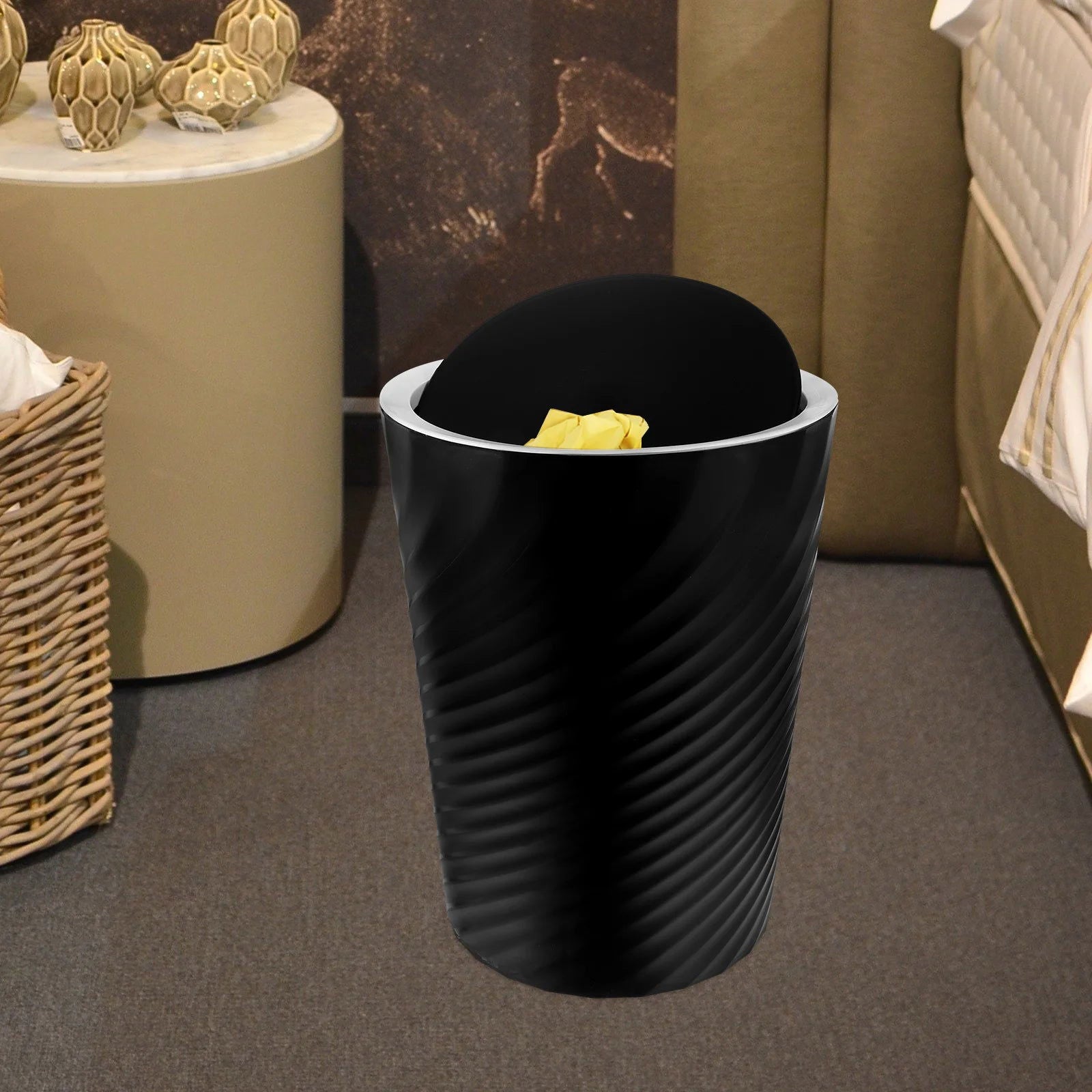 Threaded Trash Can Litter Plastic Small with Lid Bucket Large Capacity Kitchen Belt Pressure Ring Office Bin - Slobuy