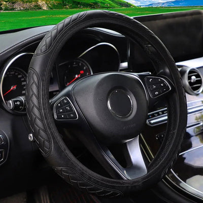 Three-Dimensional Embossed Leather Comfortable Car without Inner Ring Steering Wheel Cover Car Accessories Suitable for 14.5-15i - Slobuy