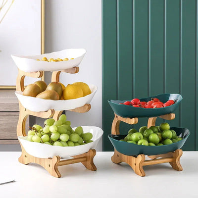 Three Layer Table Plates Dinnerware Wooden Kitchen Fruit Bowl with Floors Partitioned Dish Snack Candy Cake Stand Salad Bowl - Slobuy